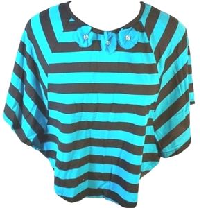 Teal and black batwing top with flowers size M